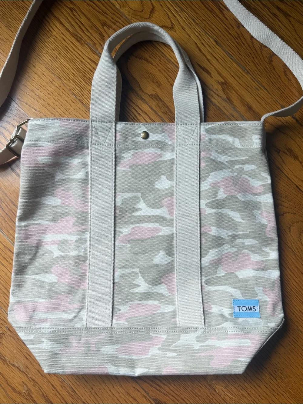 TOMS Pink Camo Canvas Crossbody Tote Bag Convertible Snap Top